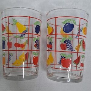 Vintage 1980’s KIG Indonesia Set of Glasses Fruit Design Window Panel 4"